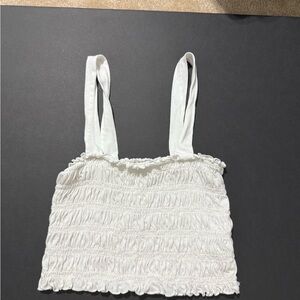 American Eagle White Smocked Women's Cropped Tank Top
